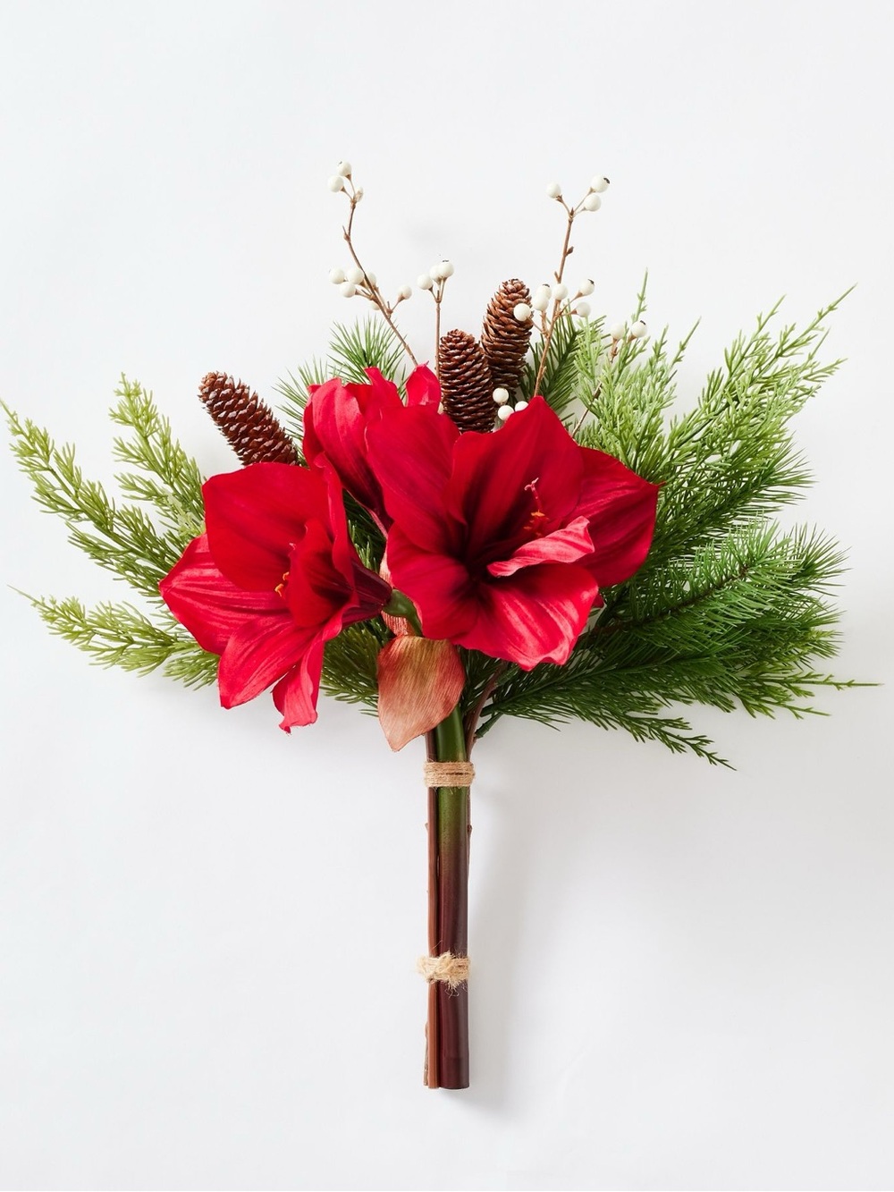 New Pottery Barn Faux Amaryllis & Pine Holiday Bundle, Red/Green